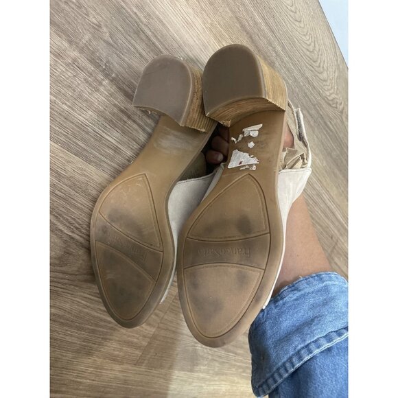 Franco Sarto Womens Beige Leather Ankle Strap Heels Size 7.5 Helix Minimalist - Picture 6 of 9